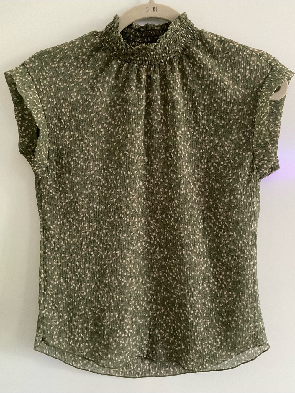 Monteau Olive Green Smocked Neck Cap Sleeve Blouse